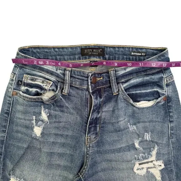 Judy Blue Jeans Womens 3 26 Boyfriend Fit Distressed Ripped Medium Wash Denim - Picture 8 of 16